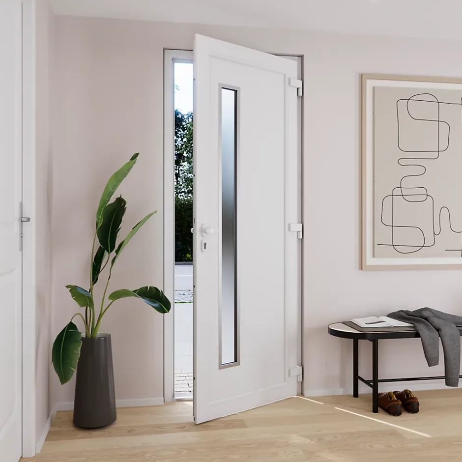 Fortia Porte d'entrée pvc blanc RAL 9003 Gatteo 96 x h.218 cm poussant gauche