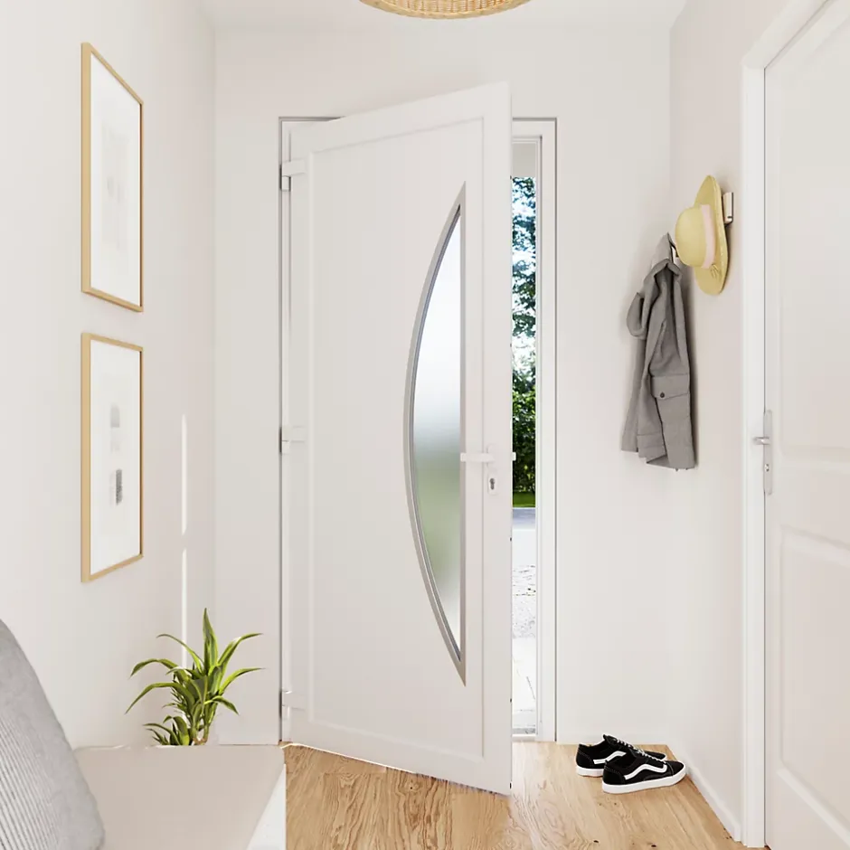 Fortia Porte d'entrée pvc blanc RAL 9003 Hermoso 98 x h.218 cm poussant droit