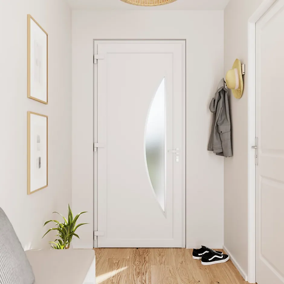 Fortia Porte d'entrée pvc blanc RAL 9003 Hermoso 98 x h.218 cm poussant droit