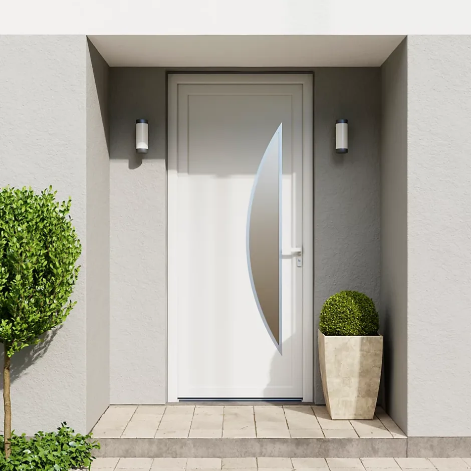 Fortia Porte d'entrée pvc blanc RAL 9003 Hermoso 98 x h.218 cm poussant droit