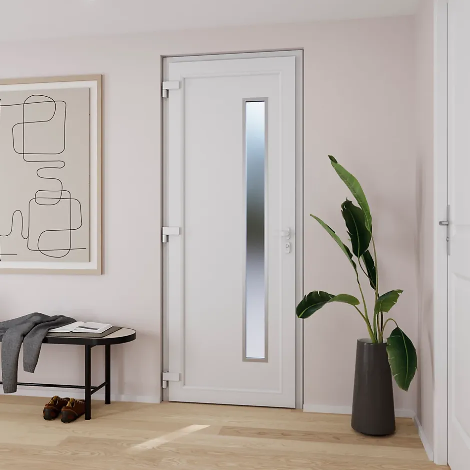 Fortia Porte d'entrée pvc blanc RAL 9003 Gatteo 96 x h.218 cm poussant droit