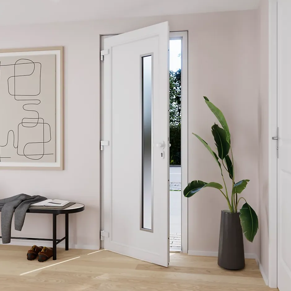 Fortia Porte d'entrée pvc blanc RAL 9003 Gatteo 96 x h.218 cm poussant droit