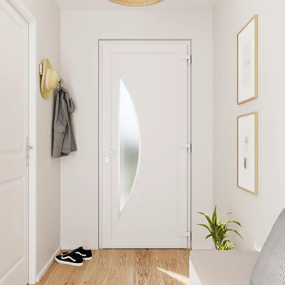 Fortia Porte d'entrée pvc blanc RAL 9003 Hermoso 96 x h.218 cm poussant gauche