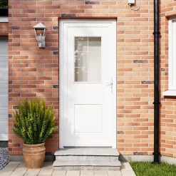 Porte d'entrée pvc blanc RAL 9003 Mindil 97 x h.219 cm poussant gauche-Fortia Online