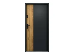 Porte d'entrée pleine en acier H207 x L100 cm - Noir et effet chêne - épaisseur 55 mm - poussant droit - MABENA-Vente-unique New