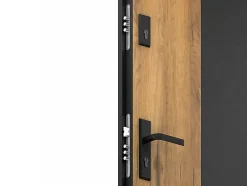 Porte d'entrée pleine en acier H207 x L100 cm - Noir et effet chêne - épaisseur 55 mm - poussant droit - MABENA-Vente-unique New
