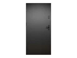 Porte d'entrée pleine en acier H207 x L100 cm - Noir et effet chêne - épaisseur 55 mm - poussant droit - MABENA-Vente-unique New