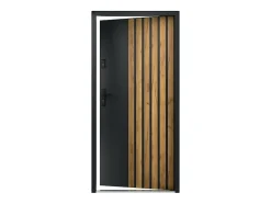 Porte d'entrée pleine en acier H207 x L100 cm - Noir avec rayures effet chêne - épaisseur 55 mm - poussant droit - COBRITA-Vente-unique New