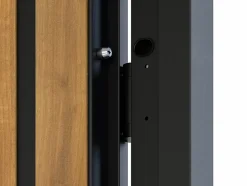 Porte d'entrée pleine en acier H207 x L100 cm - Noir avec rayures effet chêne - épaisseur 55 mm - poussant droit - COBRITA-Vente-unique New