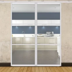 Porte double coulissante H 2088 x L 867 mm - 3 verres horizontaux - trempé 6 mm clair - blanc-MySystem