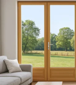 Porte Fenetre Bois 2 Vantaux H205 X L140 Côte Tableau, Poignee, Barillet (ref 01245f924)-Gd Menuiseries