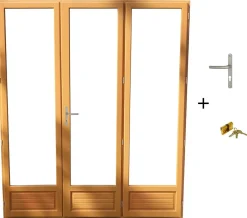 Porte Fenetre Bois 3 Vantaux H215 X L180 Cotes Tableau + Poignee Et Barillet (ref 01245f924)-Gd Menuiseries New