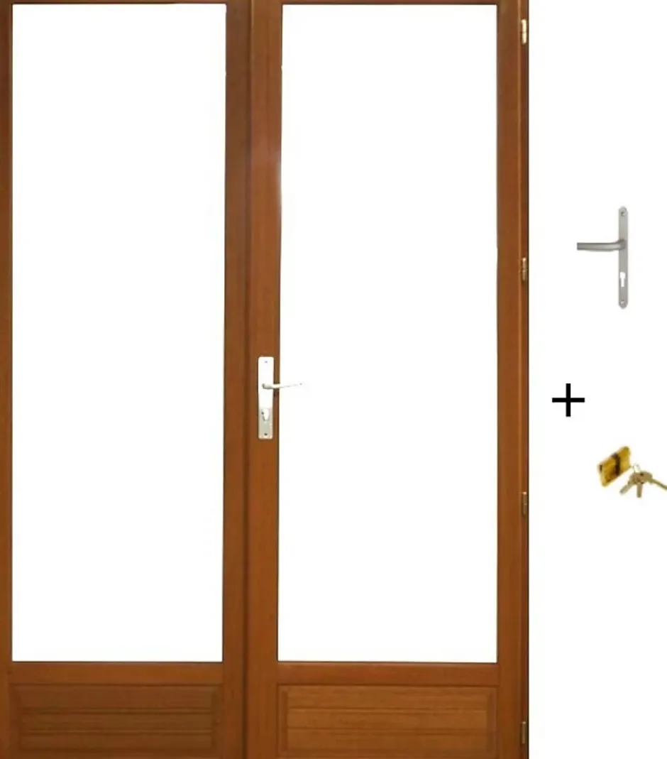 Gd Menuiseries Porte Fenetre Bois 2 Vantaux H225 X L100 Côte Tableau, Poignee, Barillet (ref 01245f924)