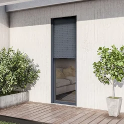 GoodHome Porte fenêtre alu 1 vantail + volet roulant électrique gris - l.80 x h.215 cm, tirant droit