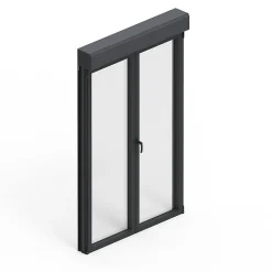 Porte fenêtre alu 2 vantaux + volet roulant électrique gris - l.140 x h.215 cm, tirant droit-GoodHome Outlet