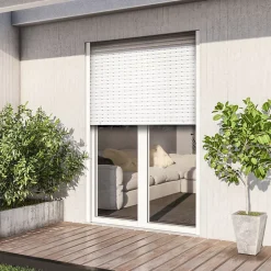 GoodHome Porte fenêtre alu 2 vantaux + volet roulant électrique blanc - l.120 x h.215 cm, tirant droit