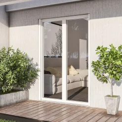 GoodHome Porte fenêtre alu 2 vantaux + volet roulant électrique blanc - l.120 x h.215 cm, tirant droit