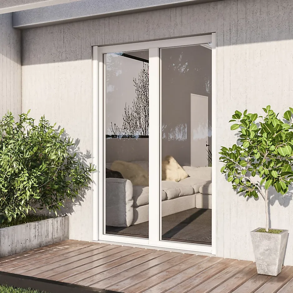 GoodHome Porte fenêtre alu 2 vantaux + volet roulant électrique blanc - l.140 x h.215 cm, tirant droit