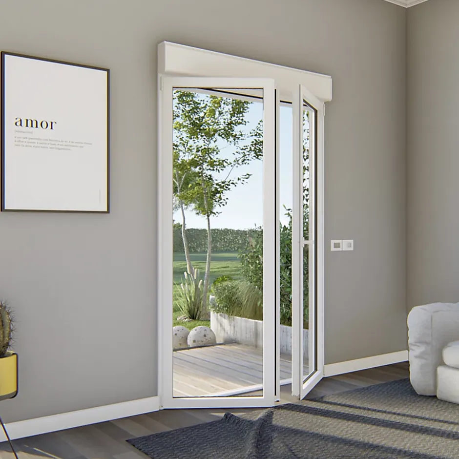 GoodHome Porte fenêtre alu 2 vantaux + volet roulant électrique blanc - l.140 x h.215 cm, tirant droit