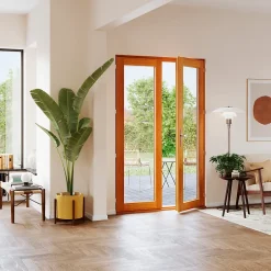 GoodHome Porte fenêtre bois 2 vantaux l.140 x H.215 cm tirant droit