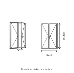 GoodHome Porte fenêtre bois 2 vantaux l.140 x H.215 cm tirant droit
