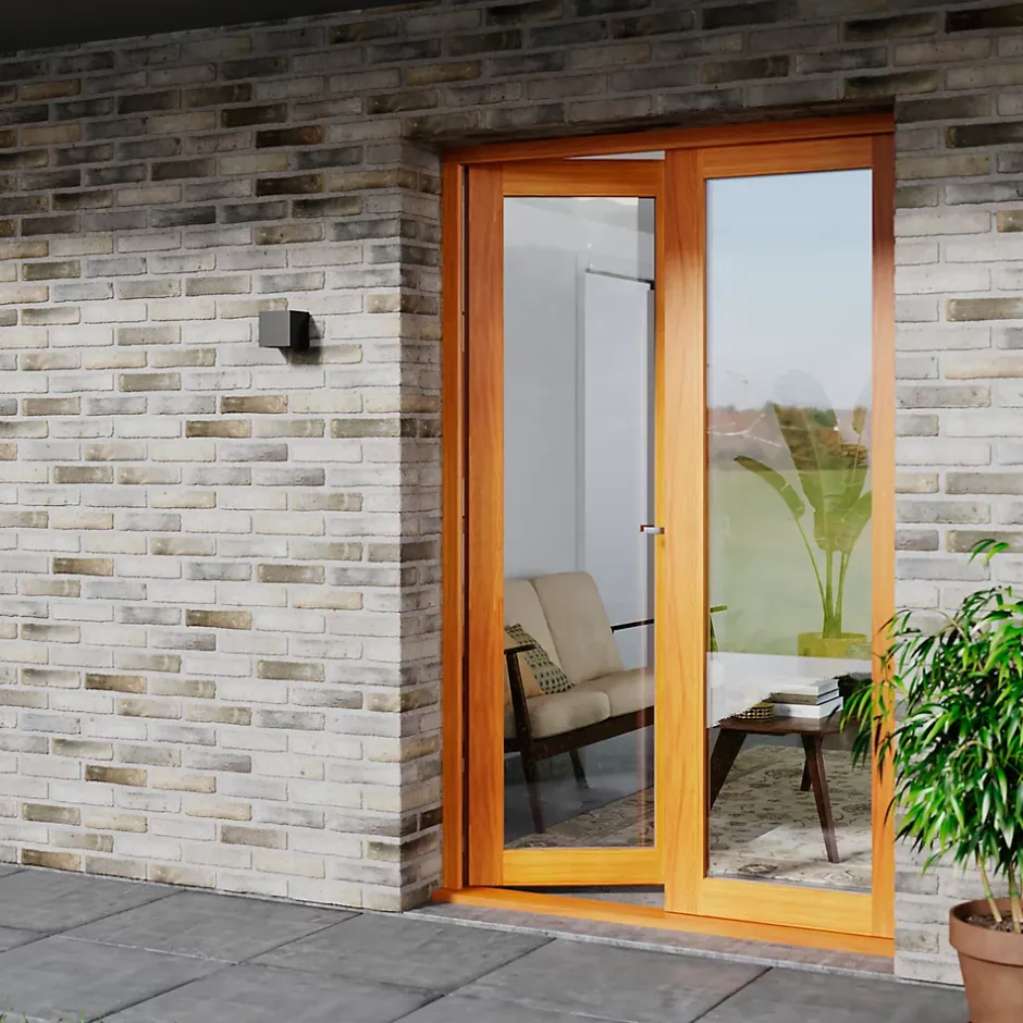 GoodHome Porte fenêtre bois 2 vantaux - l.120 x h.215 cm, tirant droit