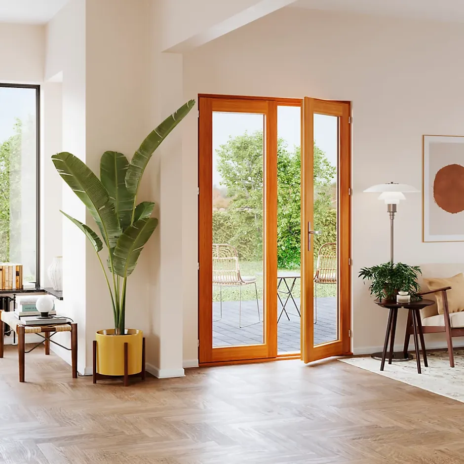 GoodHome Porte fenêtre bois 2 vantaux - l.120 x h.215 cm, tirant droit