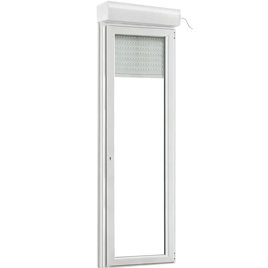 Porte fenêtre PVC 1 vantail tirant + volet roulant électrique blanc - l.80 x h.205 cm, tirant droit-GoodHome