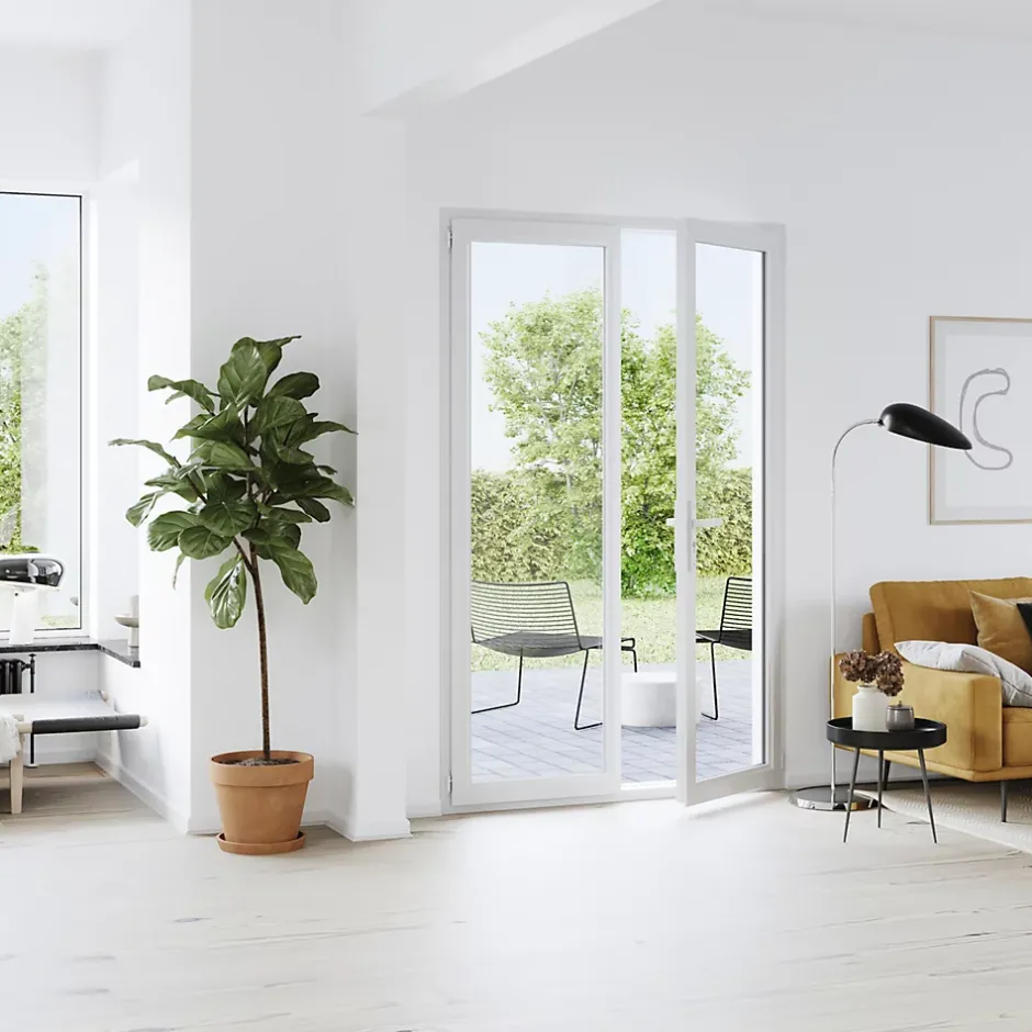 Porte fenêtre PVC 2 vantaux blanc - 100 x h.205 cm, tirant droit-GoodHome Discount