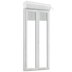 Porte fenêtre PVC 2 vantaux tirant + volet roulant électrique blanc - l.120 x h.205 cm, tirant droit-GoodHome Online