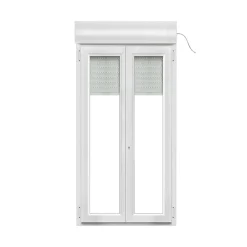 Porte fenêtre PVC 2 vantaux tirant + volet roulant électrique blanc - l.120 x h.215 cm, tirant droit-GoodHome Best