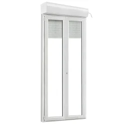 GoodHome Porte fenêtre PVC 2 vantaux tirant + volet roulant électrique blanc - l.140 x h.215 cm, tirant droit
