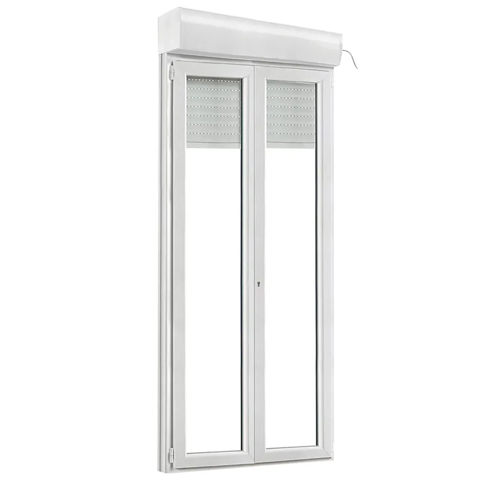 GoodHome Porte fenêtre PVC 2 vantaux tirant + volet roulant électrique blanc - l.140 x h.215 cm, tirant droit