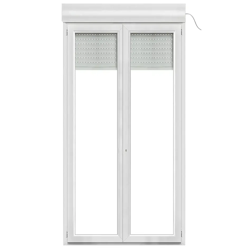 GoodHome Porte fenêtre PVC 2 vantaux tirant + volet roulant électrique blanc - l.140 x h.215 cm, tirant droit