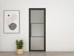 Porte Intérieure Loft En Verre - 71x197cm - Atelier - Noir Mat - Satiné - 3 Vitrages - Tirant Droit-Schulte Best