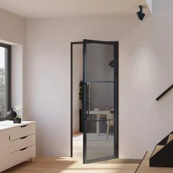 Schulte Porte intérieure loft en verre - bloc-porte - 83x211 - noir mat - verre fumé - 3 vitrages - tirant droit