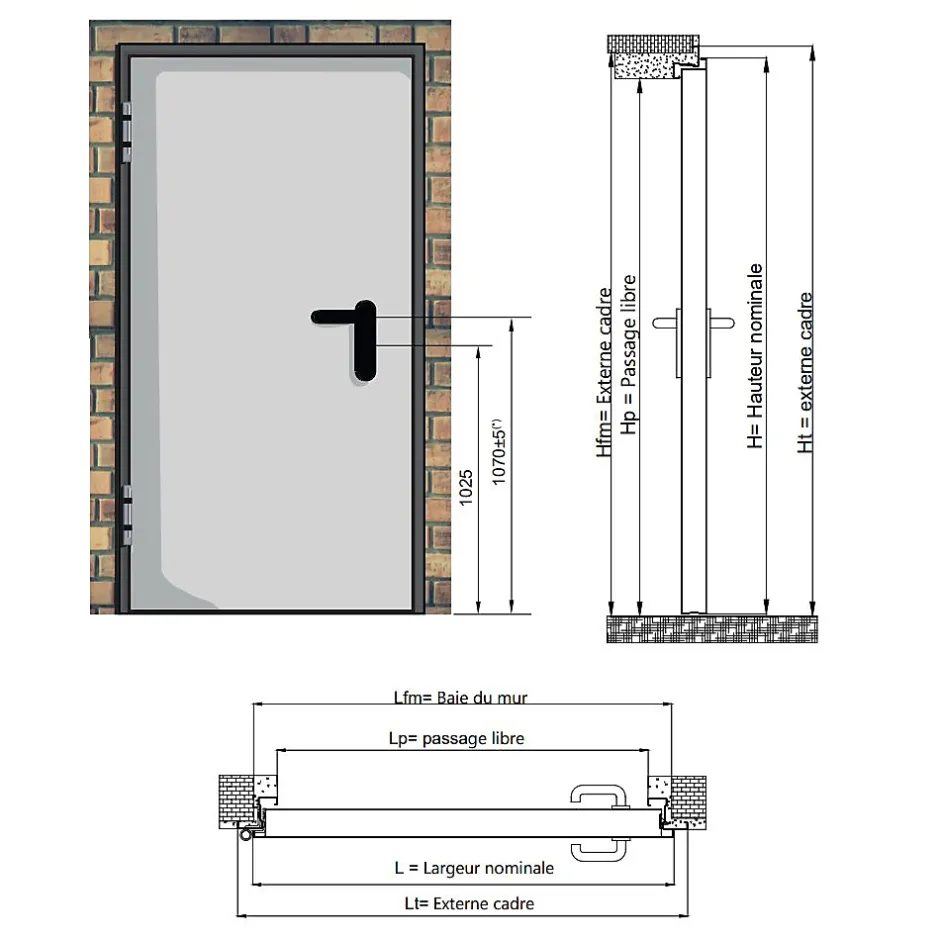 4M Porte Métallique Industrielle De Service Isolée Réversible L800 H2150 RAL9010 En Applique
