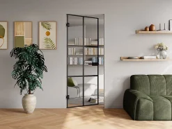 Vente-unique Porte réversible sans bâti en verre trempé - Noir - H204 x L83 cm - SEROTO