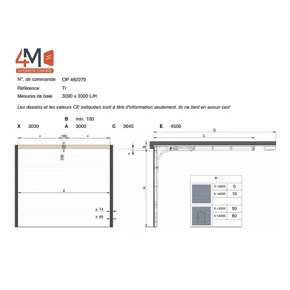Porte Sectionnelle Motorisée StandardLine Linteau 100mm Lisse Gris Ral 7016 L3000xH3000-4M Discount