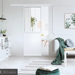 Porte seule 3 carreaux vitrés transparents, coloris blanc H.204 x l.83cm- Outlet