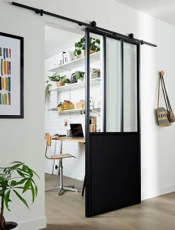 Porte seule en aluminium 3 carreaux vitrés transparents, coloris noir mat H.204 x l.83cm