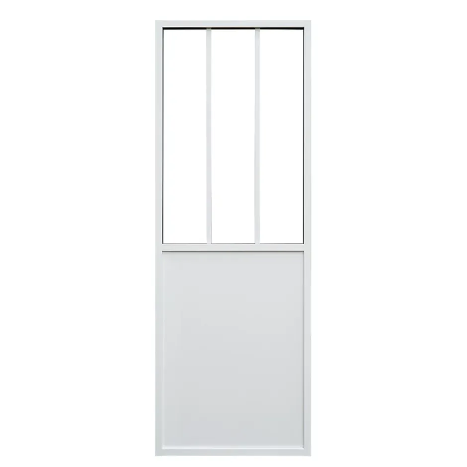 Porte seule en aluminium 3 carreaux vitrés transparents 73 coloris blanc H.204 x l.73cm