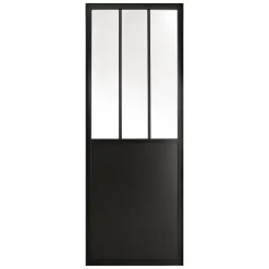 Porte seule en MDF, 3 carreaux vitrés transparents, coloris noir mat H.204 x l.83cm- Outlet