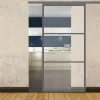 Porte simple coulissante droite H 2088 x L 1067 mm - 3 verres horizontaux - trempé 6 mm clair - gris-MySystem Discount