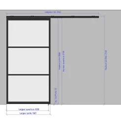 Porte simple coulissante droite H 2088 x L 1067 mm - 3 verres horizontaux - trempé 6 mm clair - gris-MySystem Discount