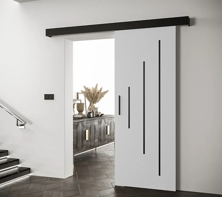 Portes coulissantes Salwador Y 90x204 cm (Blanc / Noir / Noir)-Abiks Meble Discount