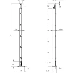 Poteau à plat pour balustrade aluminium noir H.97,1 cm-Fortia New