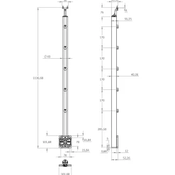 Fortia Poteau pose applique BARRANCO BLACK balustrade aluminium noir H.113,7 cm