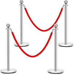 Giantex Poteaux de Guidage en Acier Inoxydable barriere de Passage avec Corde rouge 32cm pour Le Controle des Foules Argent