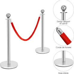 Giantex Poteaux de Guidage en Acier Inoxydable barriere de Passage avec Corde rouge 32cm pour Le Controle des Foules Argent